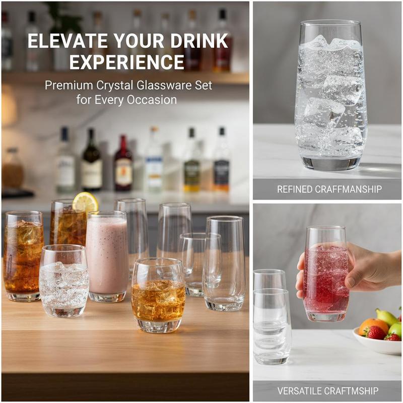 Wine Beer Mixed Drinks - Glassware Collection 16-Piece Crystal Drinking Cups