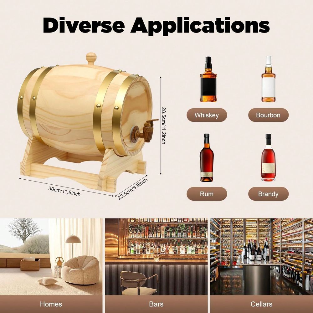 Wine Beer Tequila - 3L 0.66Gal Wood Oak Wine Barrel