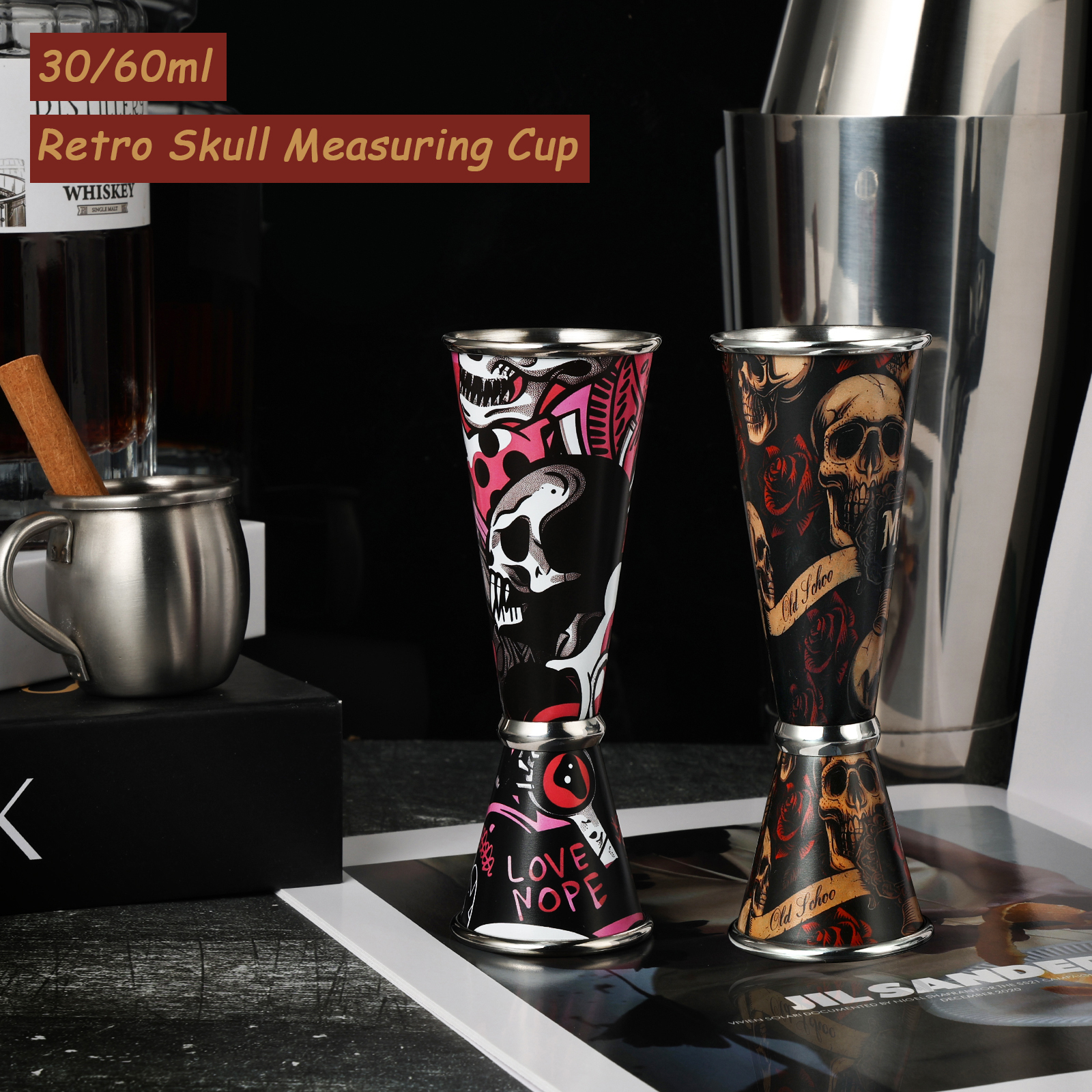 Spirit Measure Jigger - 30/60ml Retro Skull Cocktail Wine Measure