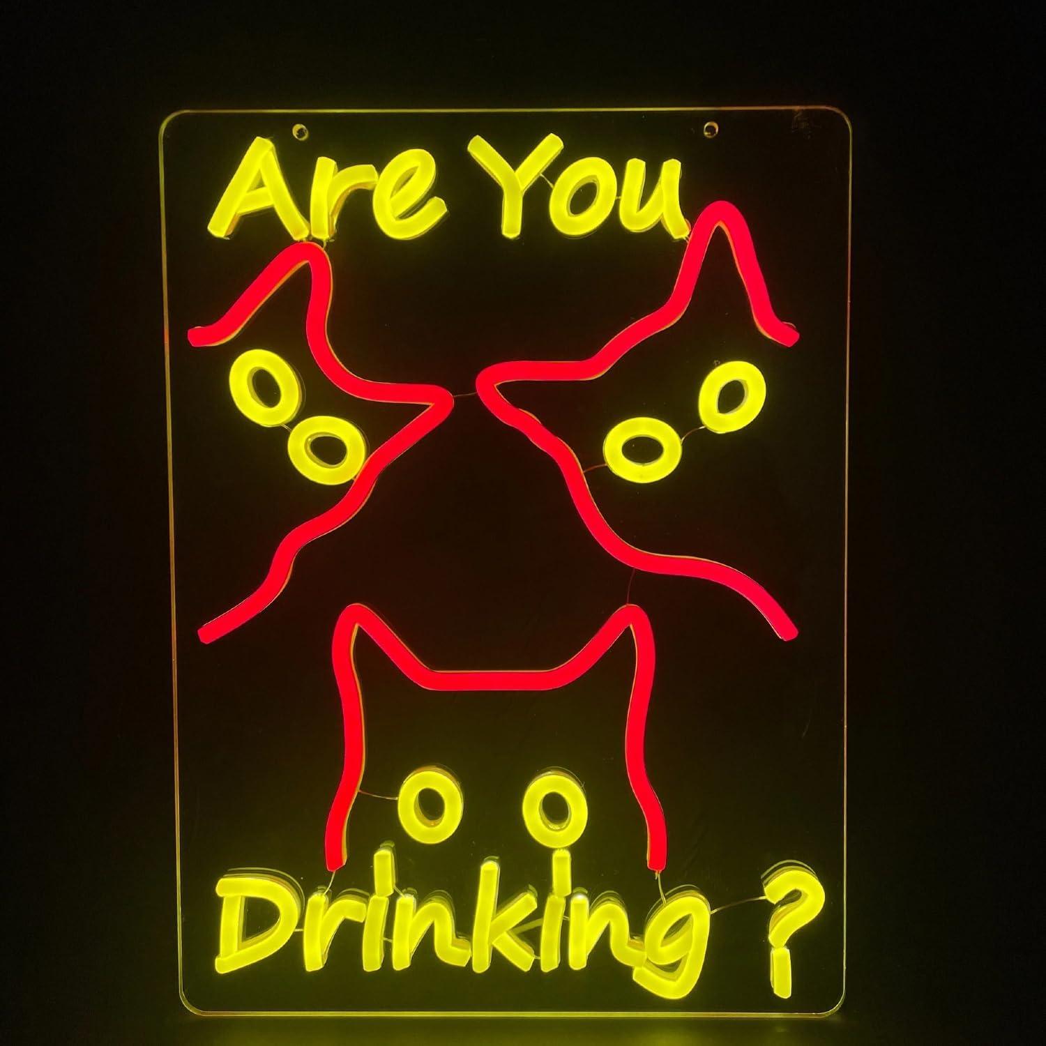 Wine Beer Usa - Are You Dringking Neon Sign Cat