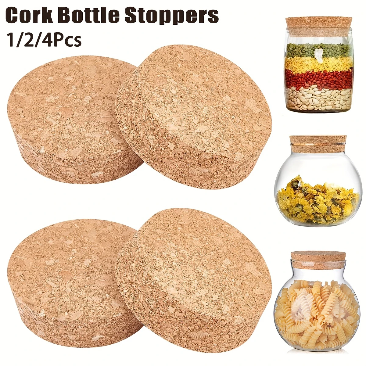 Bottle Stopper Set - 1-4Pcs Large Cork Stoppers for Jars