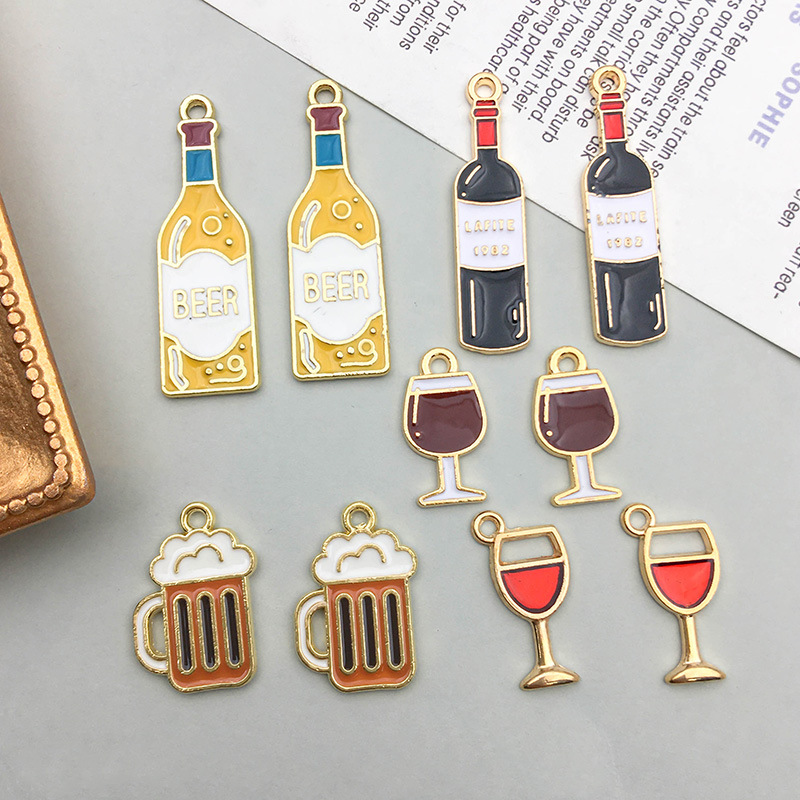 10pcs/lot Enamel Charms Red Wi - Wine Beer Mix 评论和价格