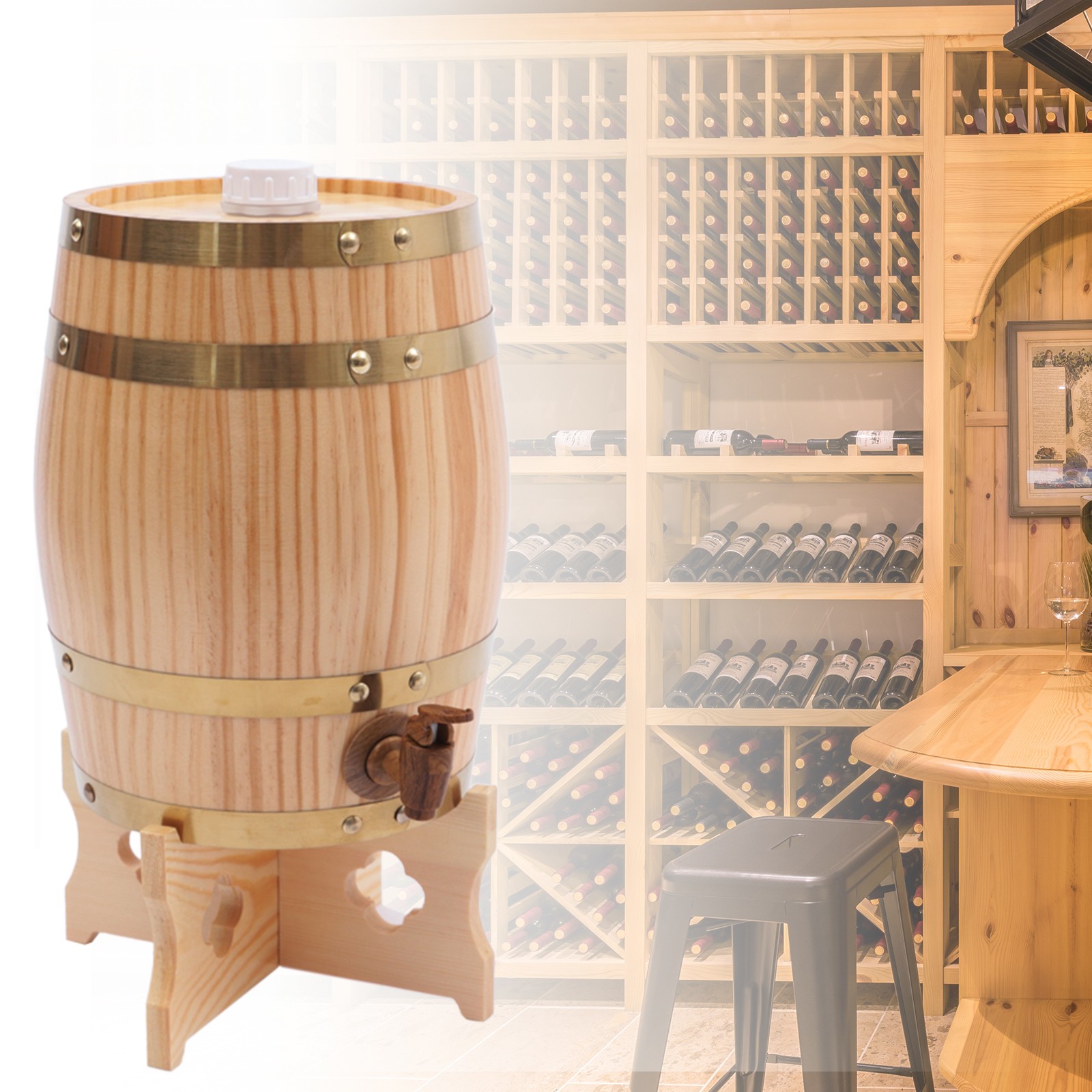 Vertical Pine Wooden Wine Barr - Wine Beer Tequila 评论和价格