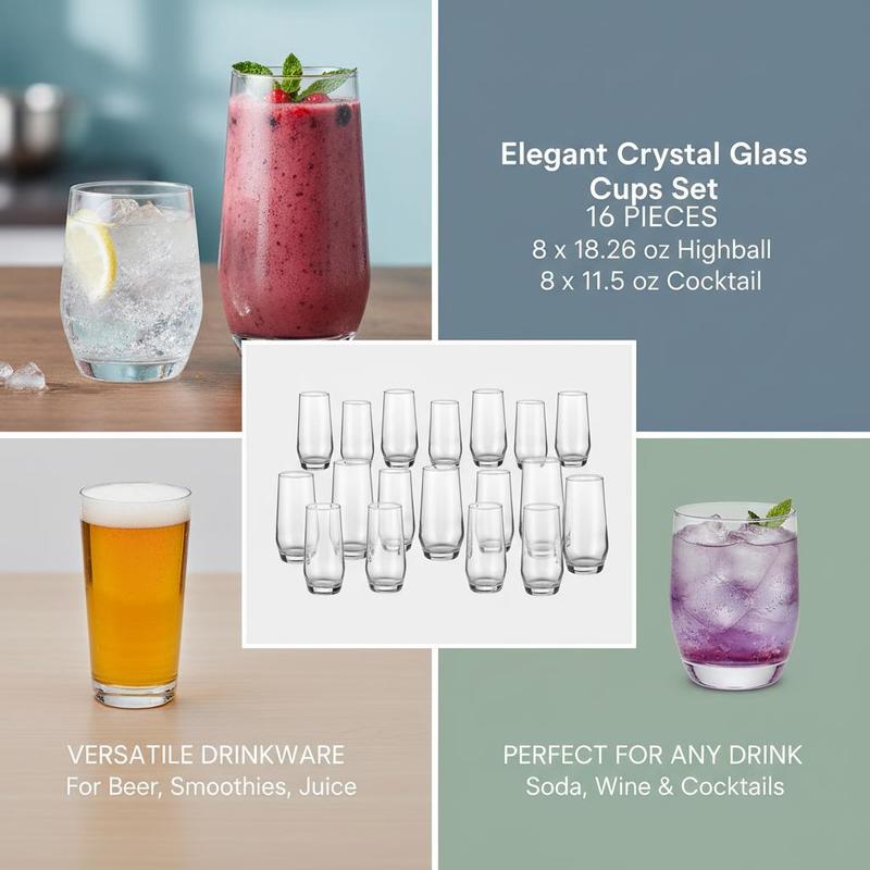 Glassware Collection 16-Piece  - Wine Beer Mixed Drinks 评论和价格