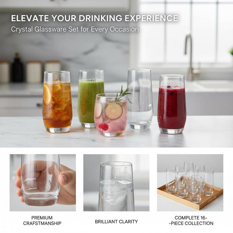 Glassware Collection 16-Piece  - Wine Beer Mixed Drinks 评论和价格