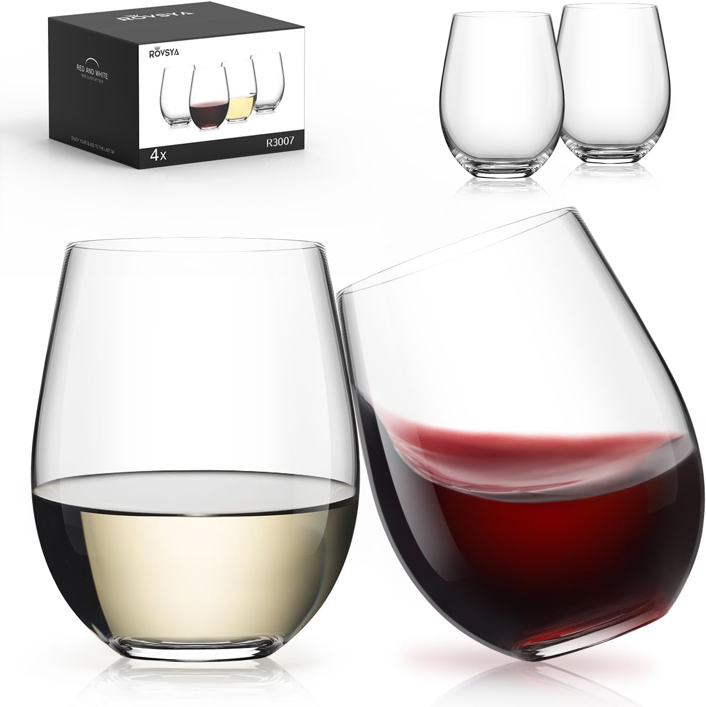 Stemless Wine Glasses Set of 4 - Wine Glass Set Crystal 评论和价格