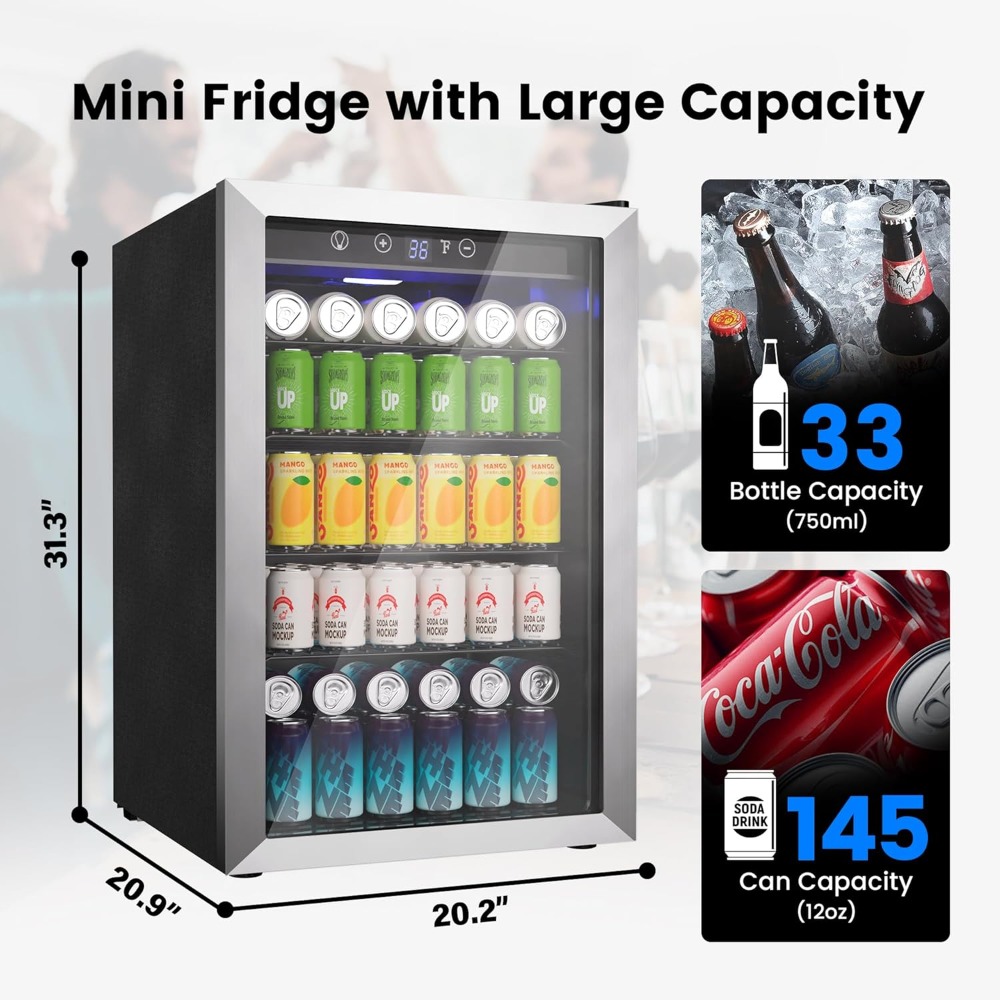 145 Can Mini Fridge Glass Door - Wine Beer Fridge Small 评论和价格