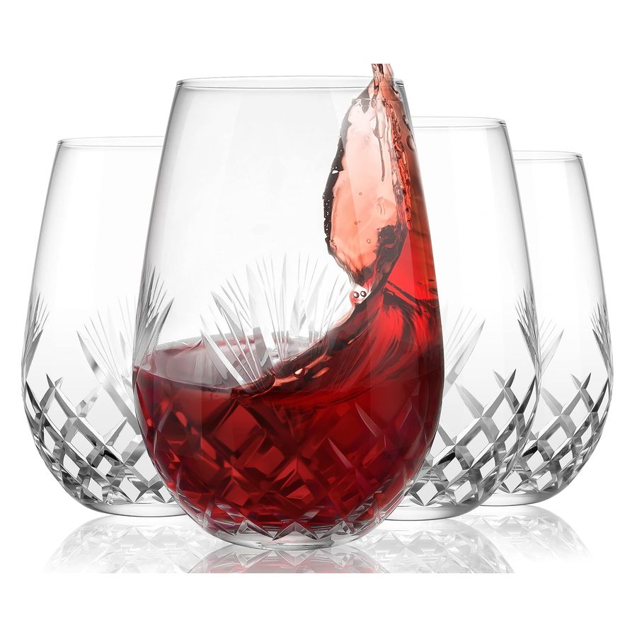 Hand Cut Stemless Wine Glass S - Wine Glass Set Crystal 评论和价格