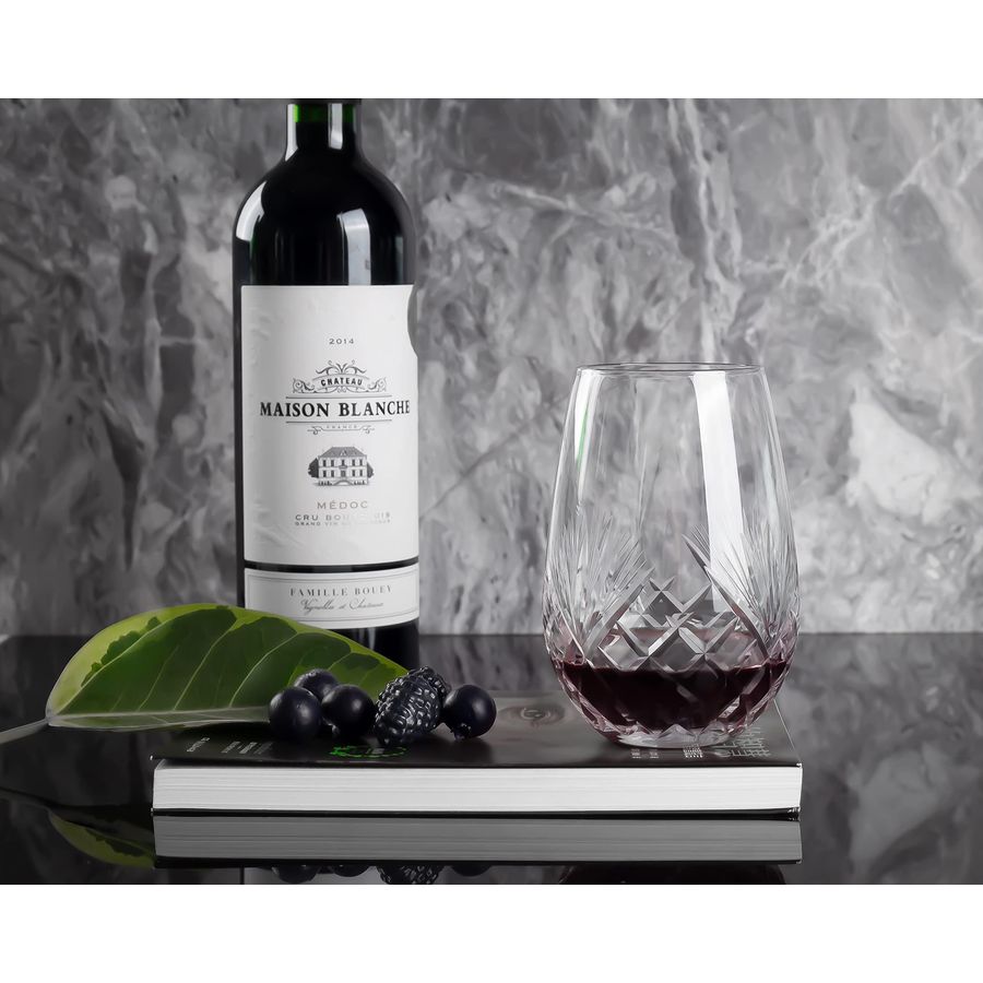 Hand Cut Stemless Wine Glass S - Wine Glass Set Crystal 评论和价格
