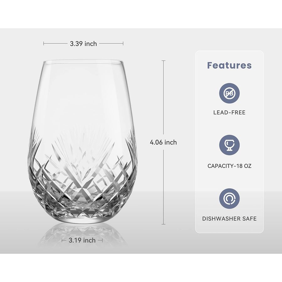 Hand Cut Stemless Wine Glass S - Wine Glass Set Crystal 评论和价格
