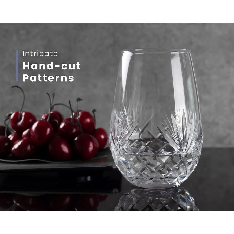 Hand Cut Stemless Wine Glass S - Wine Glass Set Crystal 评论和价格