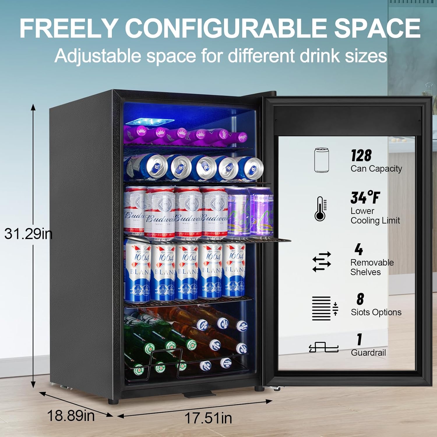 128 Cans Beverage Refrigerator - Wine Beer Fridge Small 评论和价格